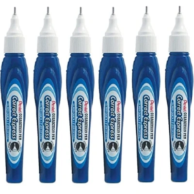 Image of Pentel (ZLE52) Correct Express Correction Pen White Fluid Tipp Ex Out Orginal Metal Tip Fast Drying 7ml (Pack Of 6)