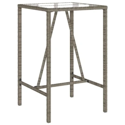 Image of vidaXL Outdoor Bar Table Grey Poly Rattan with Black Tempered Glass Top, Powder Coated Steel Frame for Patio, Garden, Bistro (70x70x110cm)