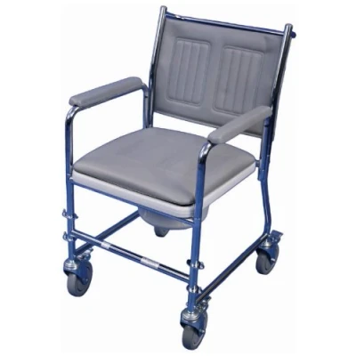 Image of Aidapt Wheeled Mobile Commode Over Toilet Chair with Padded Back, Removable Arm Supports and Detachable Seat, Locking Castors a 7 5 Litter Bucket