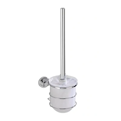 Image of Wenko 17801100 PowerLoc wallmounted WC brush set Bovino fixing without drilling, Metal Stainless steel, 12 x 38 12.5 cm, Shiny