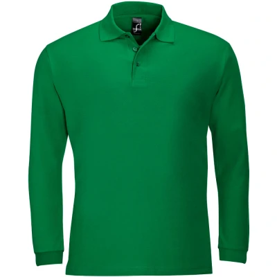 Image of SOLS Mens Winter II Long Sleeve Pique Cotton Polo Shirt (Kelly) Green Size Large