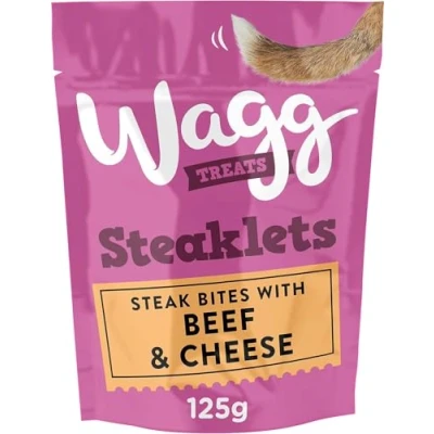 Image of Wagg Steaklets Steak Bites Beef &amp; Cheese Dog Treats 125g (Pack of 7) Oven Baked