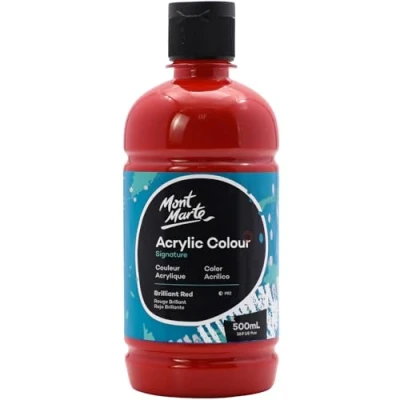 Image of MONT MARTE Signature Brilliant Red Acrylic Paint, 16.9oz (500ml), Semi Matte Finish, Suitable for Canvas, Wood, Fabric, Leather, Cardboard, Paper, MDF and Crafts