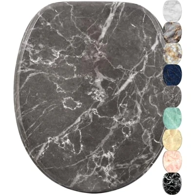 Image of Sanilo Soft Close Toilet Seat, Wide Choice of Marble Seats, Stable Hinges, Easy to Mount (Marble Grey)