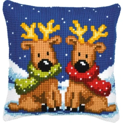 Image of Vervaco Reindeer Twins Cross Stitch Cushion, Multi Colour