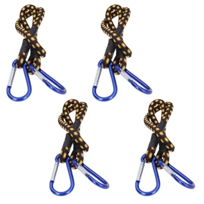 Image of Garden Mile Bungee Cord 2 x 24 Inch Heavy Duty with Strong Quick Release Carabiner Hook Elastic Rope Strap Black and Yellow Aluminium Maximum Strength (4, 24&quot;)