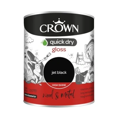 Image of Crown Quick Dry Gloss Paint Jet Black 750ml, Wood, Metal Int/Ext