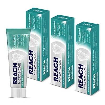 Image of REACH Microbiome Toothpaste Whitening 120g x 3, Cool Mint Flavor, Remove Stain, Probiotic Natural Ingredients, Clean Healthy Teeth Gums Tartar Cavity, Daily Oral Enamel Dental Care