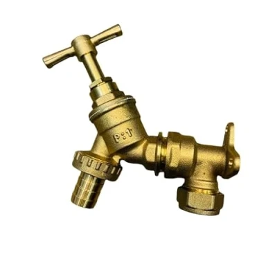 Image of TC Garden Hose Union BIB TAP 1/2&quot; Brass with Wall Plate Elbow 15mm x