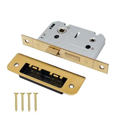 Image of Bathroom Mortice Door Lock Bolt Through 64mm / 2.5 Inch Polished Brass Square Forend