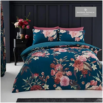 Image of GC GAVENO CAVAILIA Easy Care Duvet Cover Printed Quilt Set Reversible Bedding, King, Teal