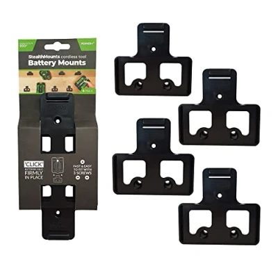 Image of StealthMounts Battery Mounts for Ego 56v Cordless Holders Power Tools 4 Pack Black Organisers