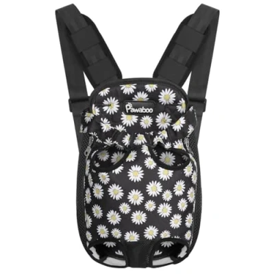 Image of Pawaboo Pet Carrier Backpack, Adjustable Front Cat Dog Backpack Travel Bag, Legs Out, Easy Fit for Traveling Hiking Camping Small Medium Dogs Cats Puppies, Extra Large, Black Daisy