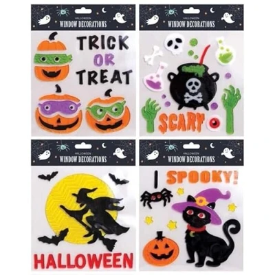 Image of Orbitron 4 Sheets x Halloween Window Gel Stickers Trick or Treat Clings Glass Decoration