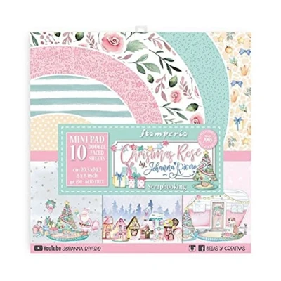 Image of Stamperia International Mini Scrapbooking Pad Double Sided Christmas Rose, Multicoloured, 8 x inches
