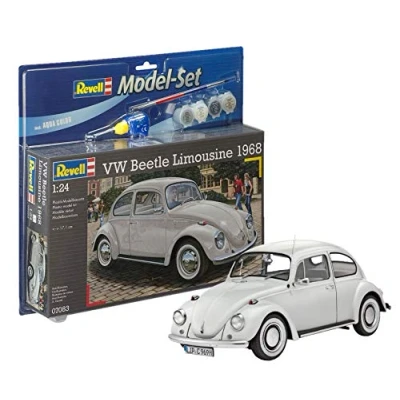 Image of Revell Model Set 67083 VW Beetle Limousine 68 1:24 Scale Unbuilt/Unpainted Plastic Kit with Contacta Professional Glue, Paintbrush &amp; Selected Aqua Color Paints