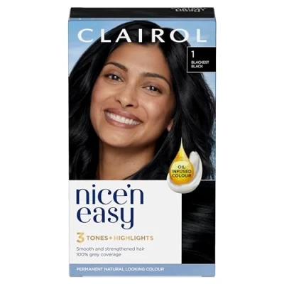 Image of Clairol Nice&#039;n Easy Crème, Natural Looking Oil Infused Permanent Hair Dye, 1 Blackest Black