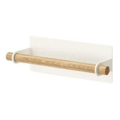 Image of YAMAZAKI 2570 Tosca Magnetic Dish Towel Hanger L, White, Steel/Wood, Minimalist, 28 x 7 6 cm