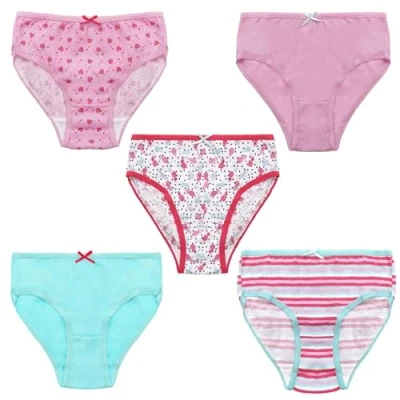 Image of Thingimijigs 5 Pack Girls&#039; Knickers Cotton Blend Jersey Underwear Briefs Pink/Multi Fruit 3 4 Years