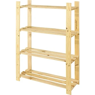 Image of HOMION 4 Tier Shelf Slatted Storage Unit &amp; Shelving Collection (4 Tier)