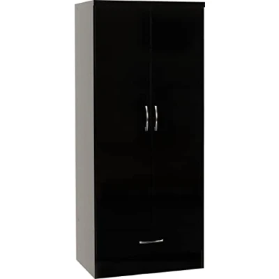 Image of Seconique Nevada 2 Door 1 Drawer Wardrobe in Black Gloss