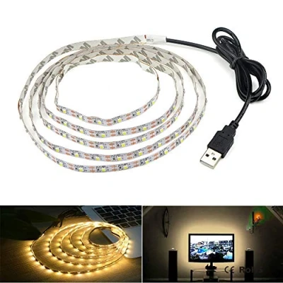 Image of LED Strip Lights, USB TV Backlight 6.56ft/2m Lights for 40 60in HDTV, Non Waterproof SMD 3528 5V Warm White Bias Lighting, Reduce Eye Strain, Improve Contrast.USB Lighting Home Theater