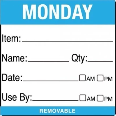 Image of Monday item/date/use by 50x50mm food labels. 500 per roll