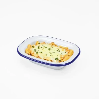 Image of WINSOME Enamel Pie Dish White Roasting Tin Dishwasher Safe Pudding Baking Steak Plate Tray for Oven &amp; Stove (L 18 x W 13 D 4 cm)
