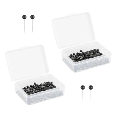 Image of Tabanzhe 400 PCS Black Round Head Map Tacks,Stainless Steel Thumb Tacks for Wall Drawing Pinboard Bulletin Board Cork Boards,Map Push Pins Hanging Home Office