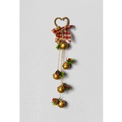 Image of SHATCHI 46cm Hanging Decorations Red Bells with Ribbon, Berries and Pinecones Christmas Home Wall Door Jingle Xmas Holiday DIY