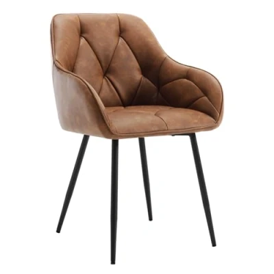 Image of WOLTU Dining Chair Kitchen Upholstered Living Room with Backrest, Armrests, Metal Legs, Ergonomic for Lounge, Office, Dressing Table Chair, Faux Leather, Brown
