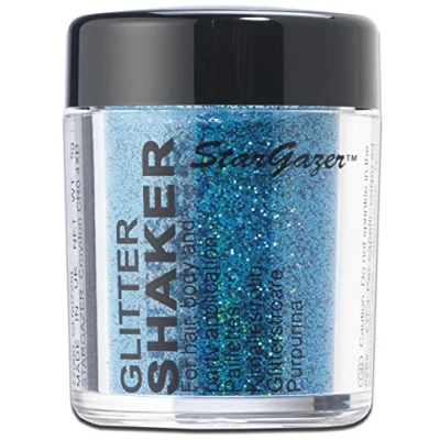 Image of Stargazer Starlight glitter Shaker, Blue Halo. Cosmetic powder for use on the eyes, lips, face, body, hair and nails.