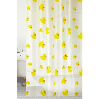 Image of KAV PEVA Kids Yellow Duck Shower Curtain with 12 Hooks Waterproof and Durable 180 x cm Bright Cheerful Design for Power Showers Perfect Children&#039;s Bathroom Pack of 2