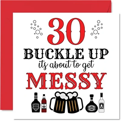 Image of Fun 30th Birthday Cards for Men Woman Buckle Up Happy Card Dad Mum Son Daughter Brother Sister Uncle Auntie Cousin, 145mm x Greeting Cards, Joke