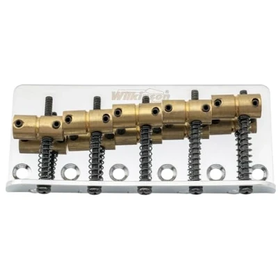 Image of Wilkinson 72mm(2 53/64 Inch) 5 String Bass Bridge Vintage Brass Saddles for Precision/Jazz Bass, Chrome