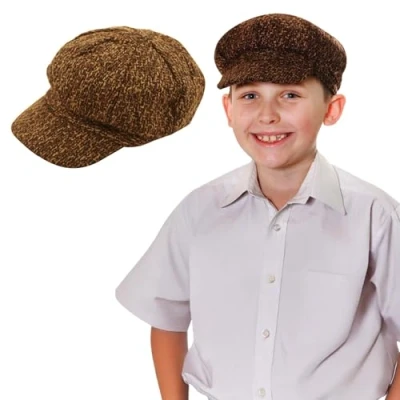 Image of FUN FABLES Kids Baker Boy Flat Cap Classic 8 Panel Victorian Newsboy Hat, 1920s 1930s Gatsby Peaky Gangster Cap, Fancy Dress Accessories for Boys &amp; Girls