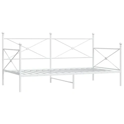 Image of vidaXL White Steel Daybed Frame with Underbed Storage Modern Sofa Bed Sleeper, 208x113x107 cm for Bedroom or Living Room