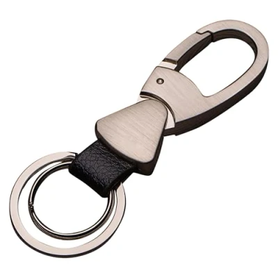 Image of Cerbery Leather Keyring with Rings and Gift Box Car Lanyard Keychain Key Holder Ring Chain (Silver)