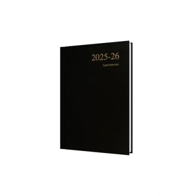 Image of Collins &#039;Essentials&#039; 12 Month Mid/Academic Year Planner, July 2025 2026 Day to Page Appointments Diary, A5 Hard Cover, Black