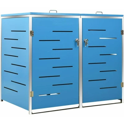 Image of vidaXL Double Wheelie Bin Shed 138x77.5x112.5 cm Stainless Steel