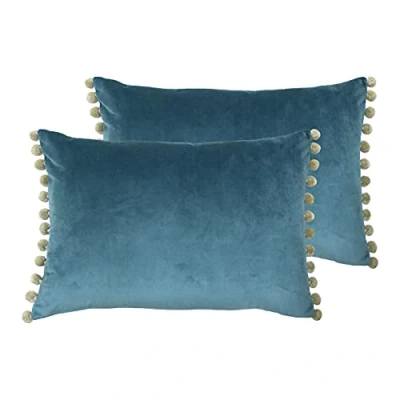 Image of Paoletti Fiesta Cushions (Twin Pack) Blue Size 35cm (w) x 50cm (l)