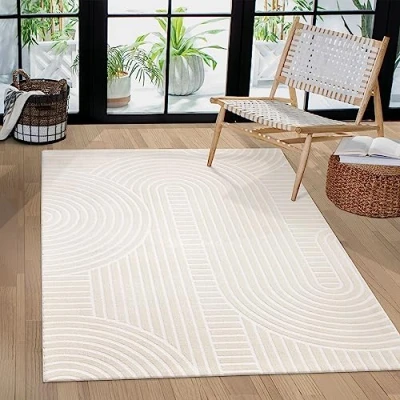 Image of Paco Home Area Rugs Livingroom Short Pile Large Rug Bedroom Monochrome Scandi Pattern Geometric Pattern, Size:160x220 cm, Colour:Cream