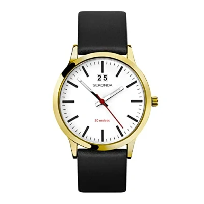 Image of Sekonda Nordic Mens 40mm Quartz Watch in White with Analogue Date Display, and Black Leather Strap 30070
