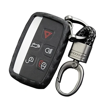 Image of OTMIK Carbon Fiber Pattern Car Key Cover fit for Land Rover Range Sport Evoque Silicone Case Accessories (Key + Keychain)