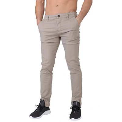 Image of Crosshatch Chinor Men&#039;s Smart Casual Slim Fit Stretch Cotton Chino Jeans Trousers (Timber Wolf, W30/L32)