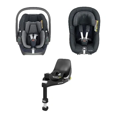 Image of Maxi Cosi FamilyFix 360 i Size Base, Pebble Baby Car Seat, Pearl Toddler Seat Bundle One Hand FlexiSpin Rotation, Click &amp; Go Installation, 0 4 Years, 40 105 cm, Graphite
