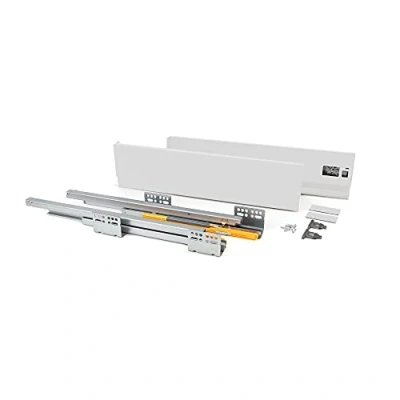 Image of Emuca Kit for White Drawer, Including 2 Metal Sides, Full Extension Runners with Soft Close, Hardware Assembly a H138x300mm (5,4x11,8 inch)