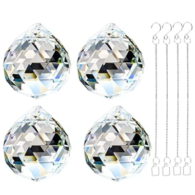 Image of Adwikoso 4Pcs 40mm Crystal Ball Prism Pendant Glass Chandelier Hanging Crystals for Windows Feng Shui Suncatcher Wedding Home Window Décor (40mm, 4)