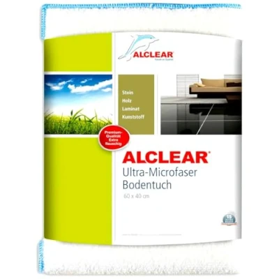 Image of ALCLEAR 950009 Ultra Microfibre Floor Cloth, Perfect Cleaning and Care of Any Smooth Floor, Tiles, Marble, Laminate, Parquet, 60 x 40 cm, White, Use With Water or Cleaner, Streak free
