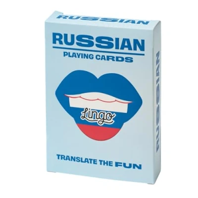 Image of Lingo Playing Cards Language Learning Game Set Fun Visual Flashcard Deck to Increase Vocabulary and Pronunciation Skills 54 Useful Phrases (Russian)